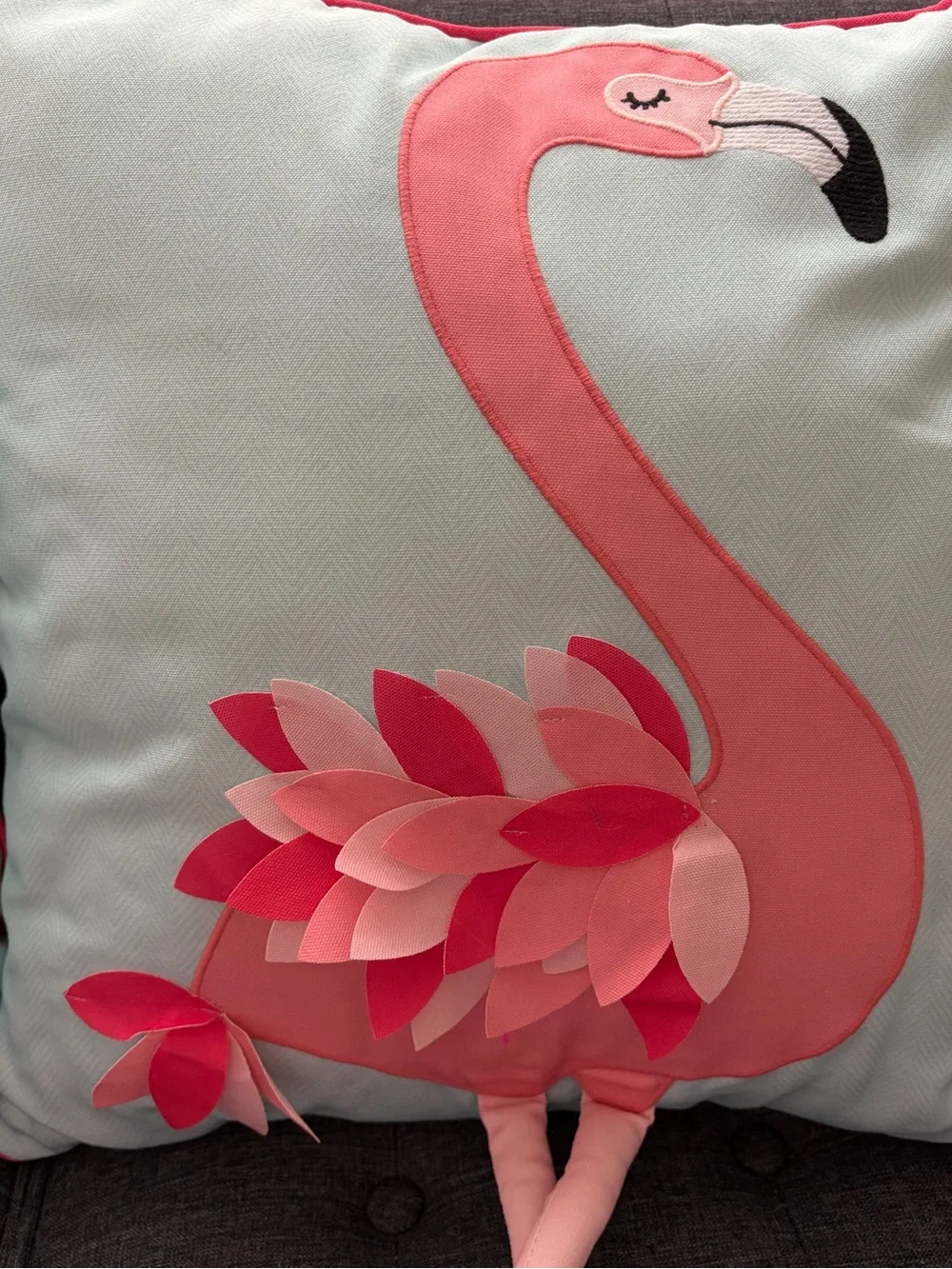 NWT Novogratz Pink Flamingo Appliqué 3D Feathers Large Aqua Pillow Set (2)